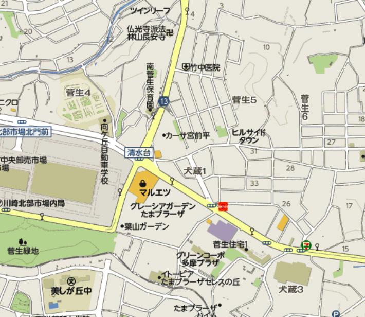 Local guide map. Arriving in the car navigation system, Please enter the Miyamae-ku, Sugo 5-17-8-1.