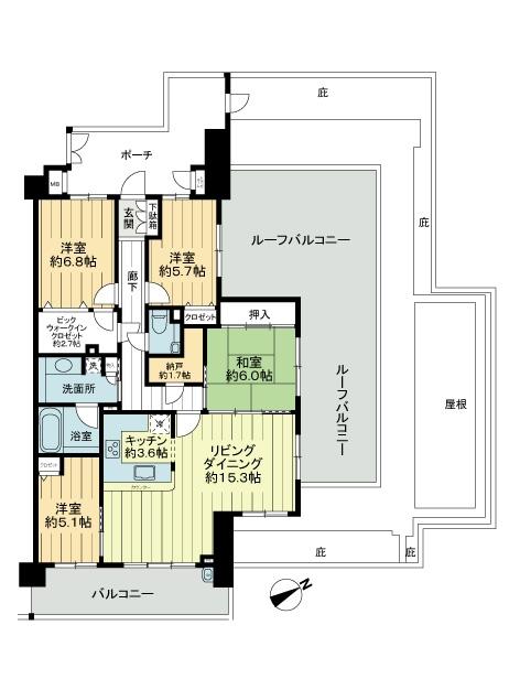 Floor plan. 4LDK + S (storeroom), Price 61,800,000 yen, Footprint 103.48 sq m , Balcony area 11.9 sq m