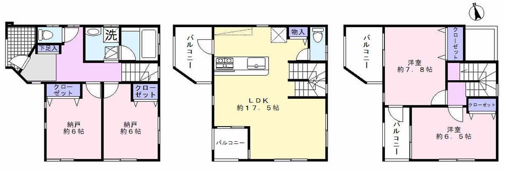 Floor plan. Price 49,800,000 yen, 2LDK+2S, Land area 73.87 sq m , Building area 107.18 sq m
