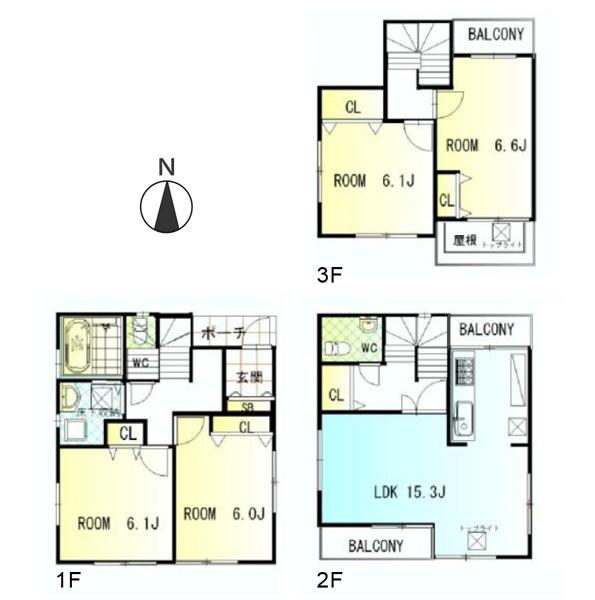Floor plan. (4 Building), Price 49,500,000 yen, 4LDK, Land area 68.38 sq m , Building area 102.05 sq m