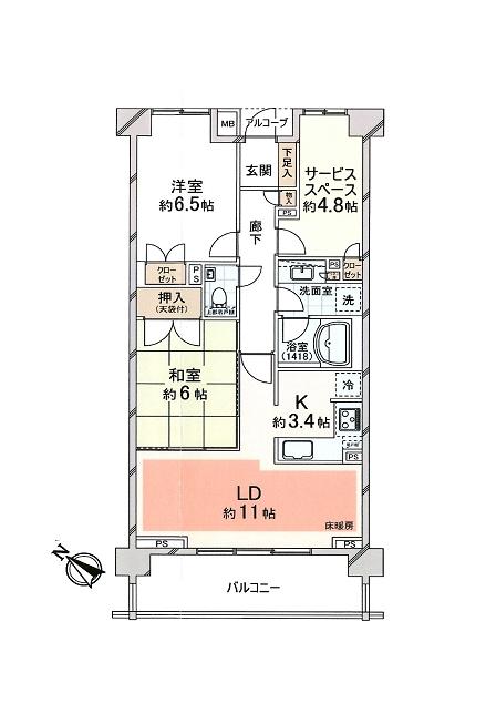 Floor plan. 2LDK + S (storeroom), Price 38,500,000 yen, Occupied area 70.42 sq m , Balcony area 11.02 sq m floor plan