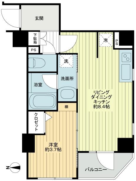 Floor plan. 1LDK, Price 28,300,000 yen, Occupied area 30.88 sq m , Balcony area 2.5 sq m