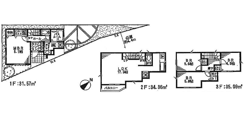 Floor plan. (1 Building), Price 37,800,000 yen, 4LDK, Land area 71.39 sq m , Building area 101.02 sq m
