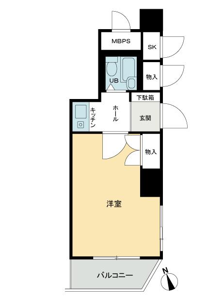 Floor plan. 1K, Price 6.5 million yen, Occupied area 19.74 sq m , Balcony area 2.75 sq m