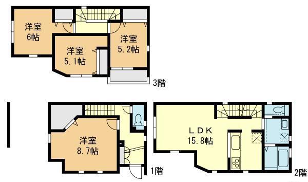 Floor plan. (4 Building), Price 38,800,000 yen, 4LDK, Land area 62.7 sq m , Building area 109.71 sq m