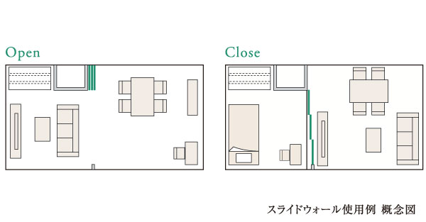Interior.  [Slide Wall] living ・ In between the living room and the adjacent dining, Set up a slide wall that can out. Together you open. It can be used as an individual space by closing.