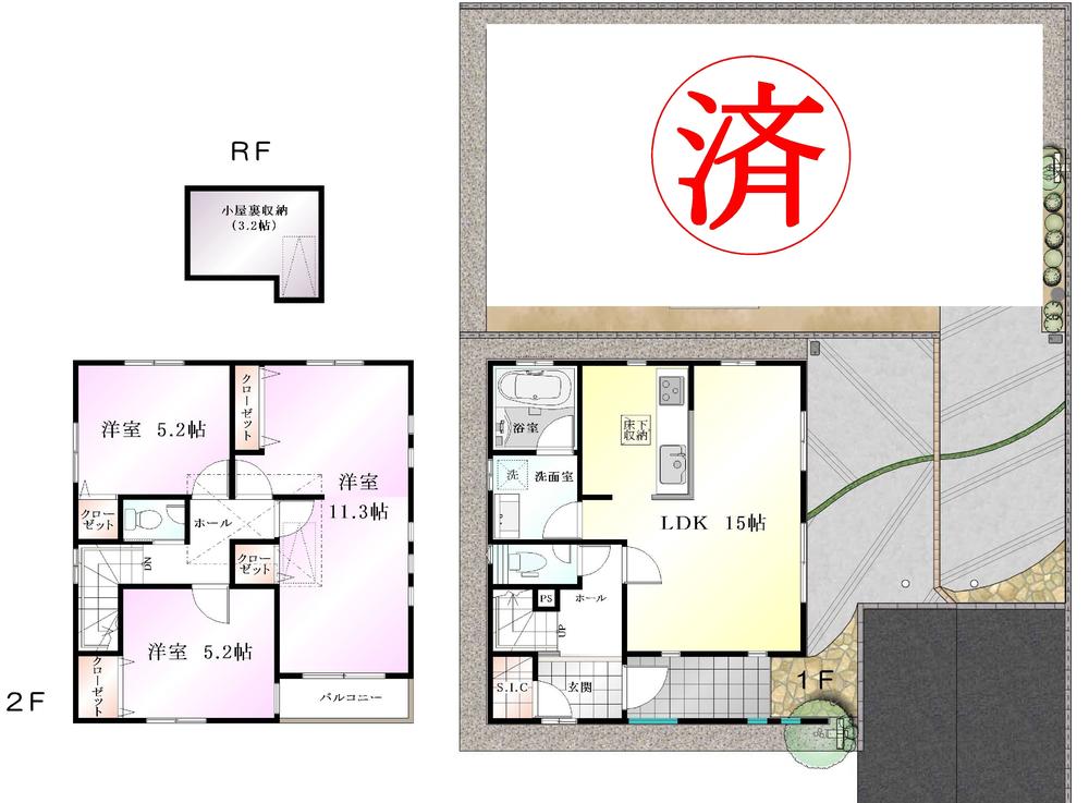 Floor plan. 51,800,000 yen, 3LDK, Land area 95.33 sq m , Building area 92.33 sq m face-to-face kitchen, It is a two-story new construction.