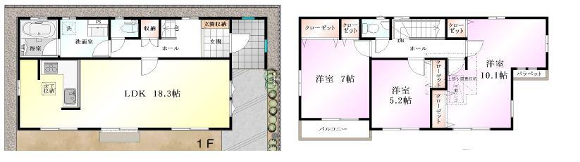 Floor plan. (6 Building), Price 53,800,000 yen, 3LDK, Land area 117.76 sq m , Building area 98.43 sq m