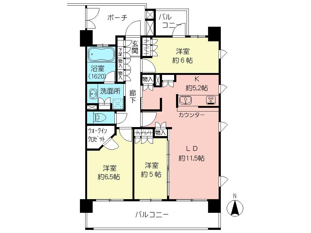 Floor plan. 3LDK, Price 42,800,000 yen, Occupied area 77.83 sq m , Balcony area 16.62 sq m