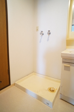 Washroom. Washing machine in the room