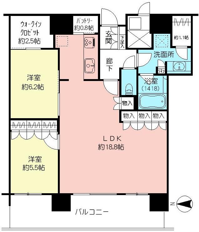 Floor plan. 2LDK, Price 69,800,000 yen, Occupied area 82.95 sq m , Balcony area 15.35 sq m