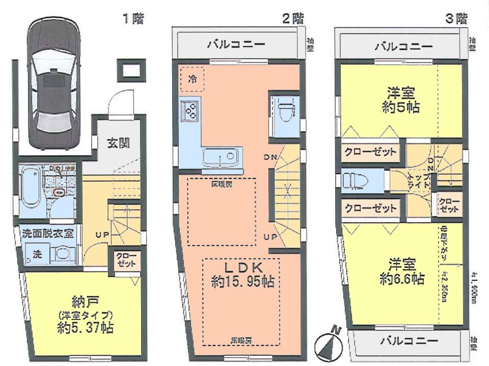 Floor plan. (A Building), Price 39,800,000 yen, 3LDK, Land area 53.79 sq m , Building area 90.21 sq m