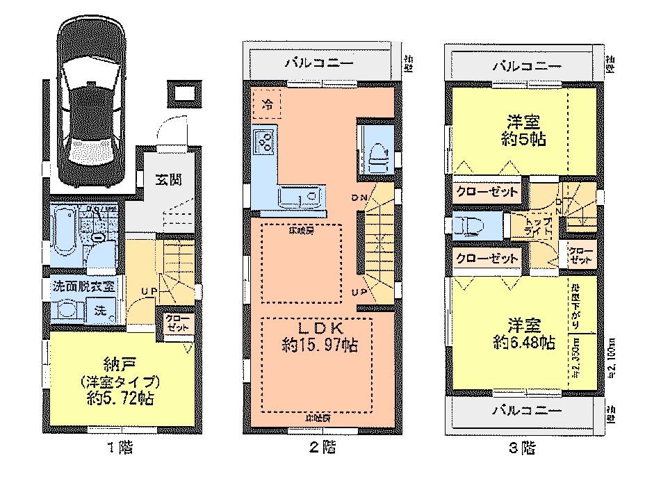 Floor plan. (C Building), Price 38,800,000 yen, 3LDK, Land area 51.12 sq m , Building area 89.99 sq m