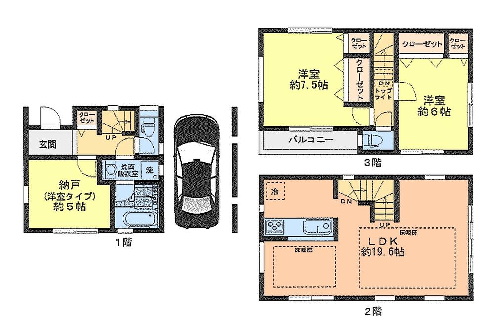 Floor plan. (D Building), Price 41,800,000 yen, 3LDK, Land area 51.02 sq m , Building area 101.02 sq m