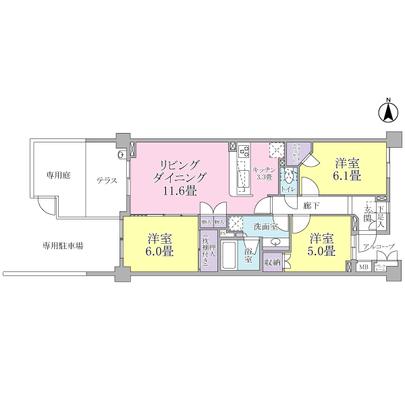 Floor plan. Dedicated carport ・ Private garden! Feel the depth "privacy of the high