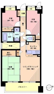 Floor plan. 3LDK, Price 25,800,000 yen, Occupied area 58.36 sq m , Balcony area 7.95 sq m