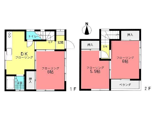 Floor plan. 27,800,000 yen, 3DK, Land area 59.48 sq m , 3DK of the south-facing building area 55.37 sq m all rooms flooring.