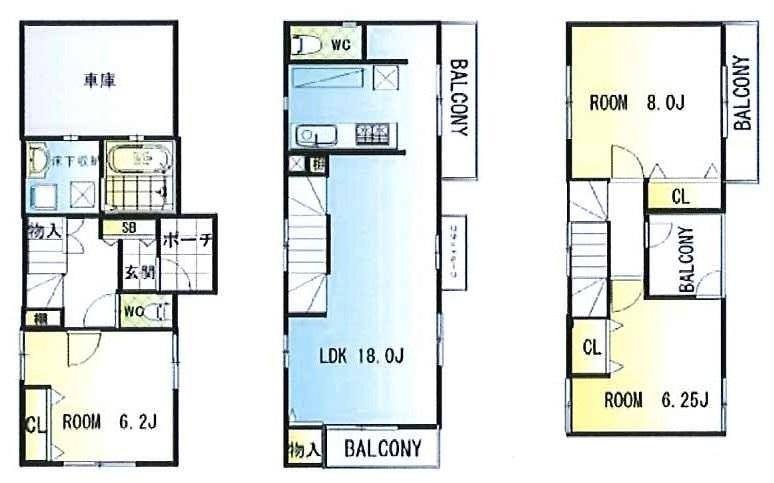 Floor plan. (5 Building), Price 48,500,000 yen, 3LDK, Land area 63.36 sq m , Building area 106.25 sq m