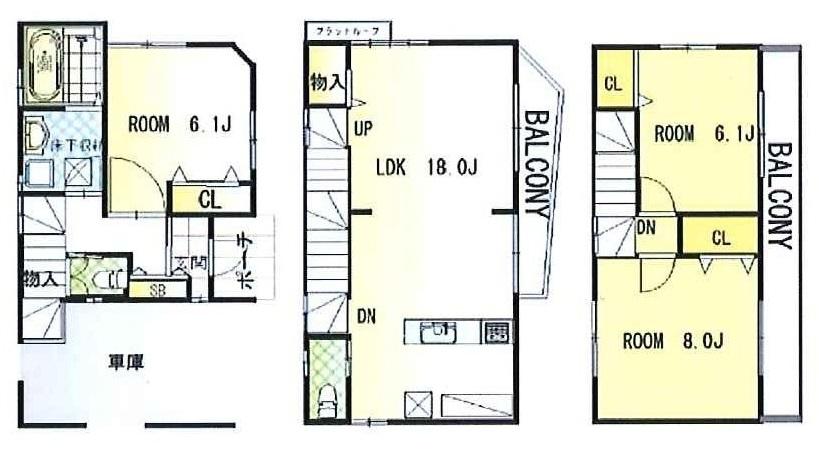Floor plan. (6 Building), Price 51 million yen, 3LDK, Land area 63.47 sq m , Building area 105.88 sq m