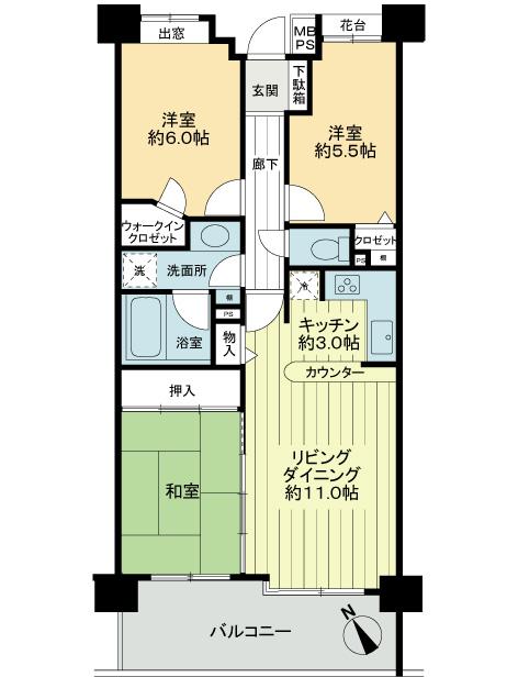 Floor plan. 3LDK, Price 29 million yen, Occupied area 70.36 sq m , Balcony area 11.33 sq m