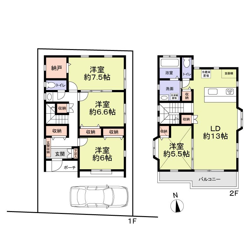 Floor plan. 66,800,000 yen, 4LDK, Land area 100.03 sq m , Building area 110.13 sq m