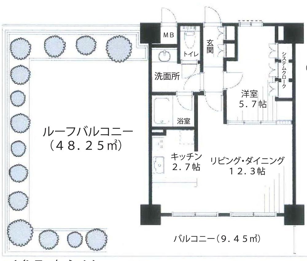Floor plan. 1LDK, Price 31,900,000 yen, Occupied area 48.19 sq m , Balcony area 9.45 sq m