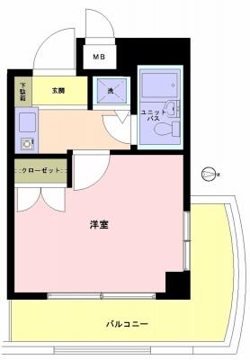 Floor plan. 1K, Price 7.2 million yen, Occupied area 17.16 sq m , Balcony area 7.04 sq m