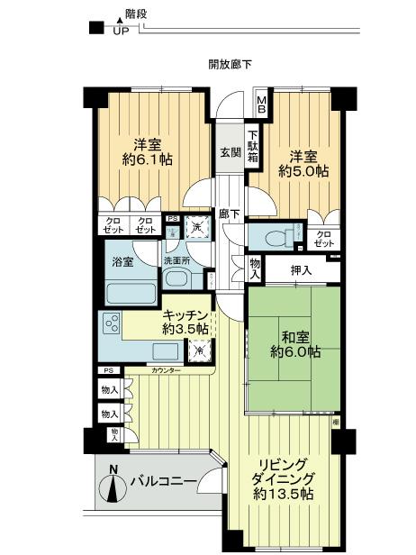 Floor plan. 3LDK, Price 43,800,000 yen, Occupied area 75.14 sq m , Balcony area 6.4 sq m
