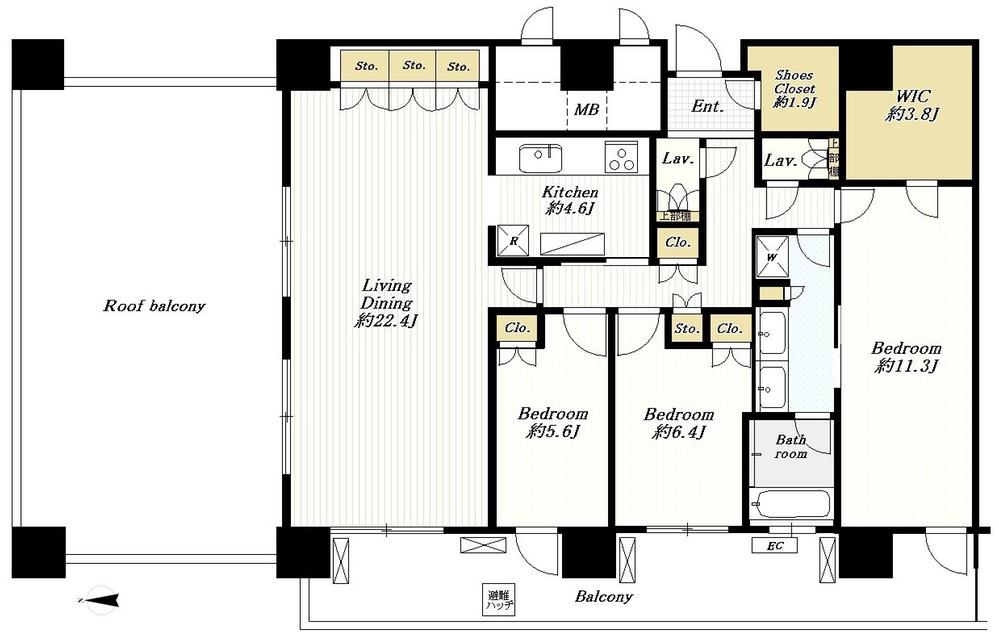 Floor plan. 3LDK, Price 123 million yen, Footprint 121.53 sq m , Balcony area 24.07 sq m