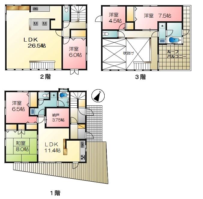 Floor plan. 66,500,000 yen, 6LDK + S (storeroom), Land area 140.9 sq m , Building area 176.86 sq m