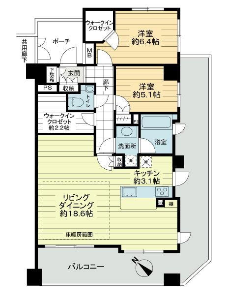 Floor plan. 2LDK + S (storeroom), Price 53,800,000 yen, Occupied area 80.02 sq m , Balcony area 33.55 sq m