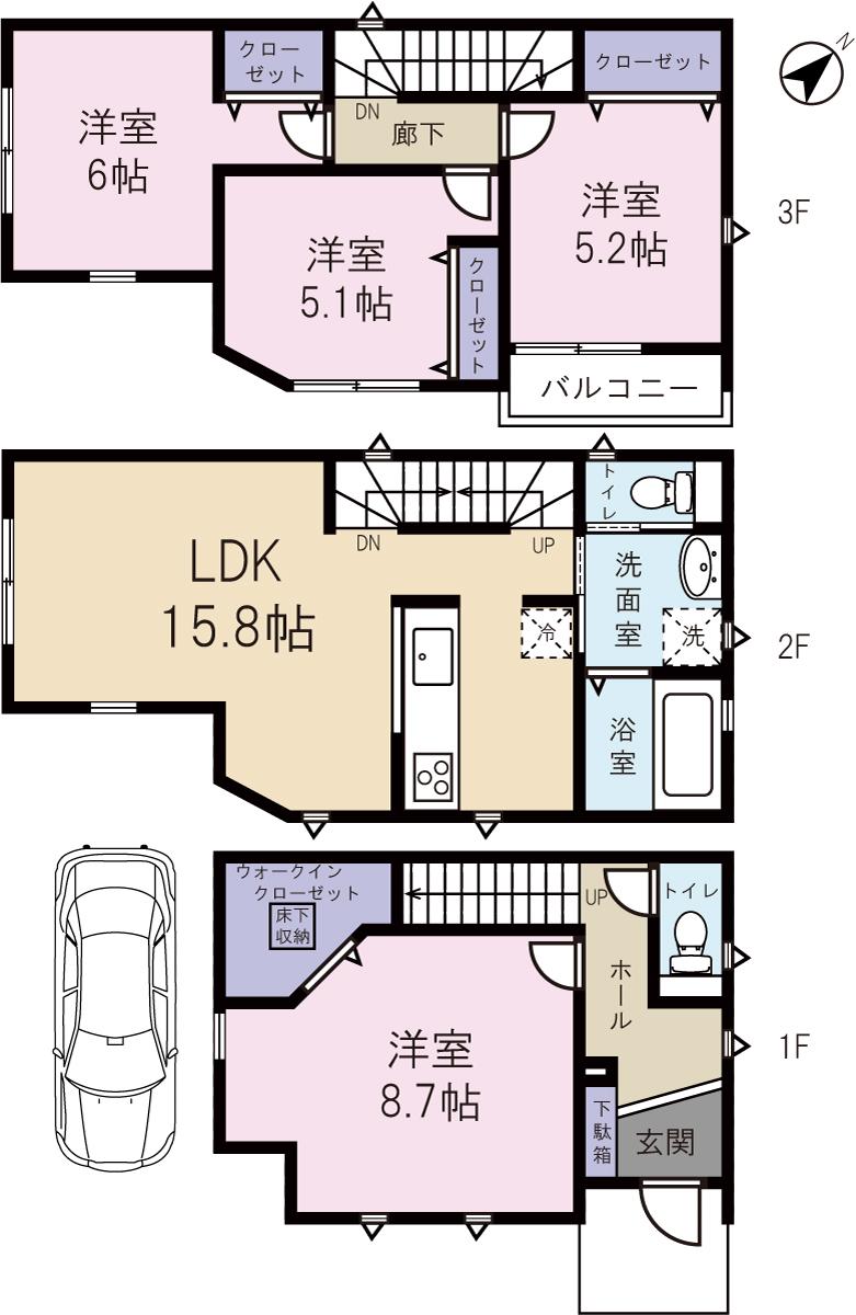 Floor plan. (4 Building), Price 38,800,000 yen, 4LDK, Land area 60.7 sq m , Building area 109.7 sq m