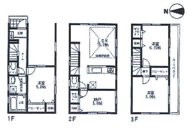 Floor plan. (1 Building), Price 52,800,000 yen, 4LDK, Land area 60 sq m , Building area 109.29 sq m