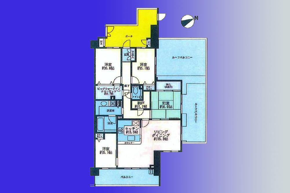Floor plan. 4LDK, Price 61,800,000 yen, Footprint 103.48 sq m , Balcony area 11.9 sq m   [Boast of the roof balcony] About 41 square meters. The weather is nice on the balcony also recommended lunch