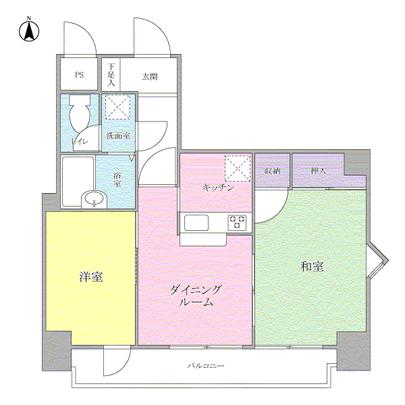 Floor plan. It is a floor plan of a total of three rooms facing the south-facing