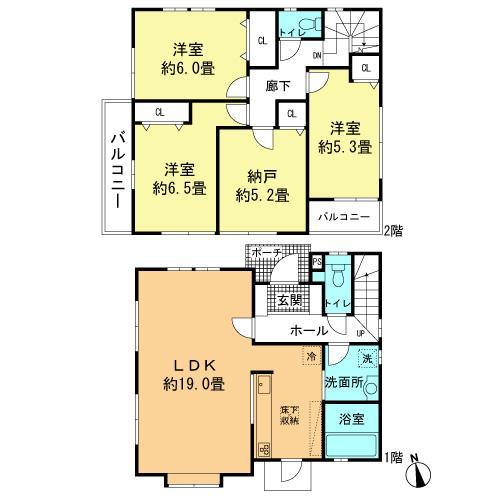 Floor plan. 51,800,000 yen, 3LDK + S (storeroom), Land area 84 sq m , Building area 96.18 sq m