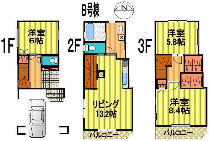 Floor plan. 42,500,000 yen, 3LDK, Land area 50.08 sq m , Building area 101.18 sq m B Building Floor plan
