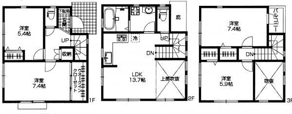 Floor plan. 31,800,000 yen, 4LDK, Land area 74.08 sq m , Building area 95.91 sq m