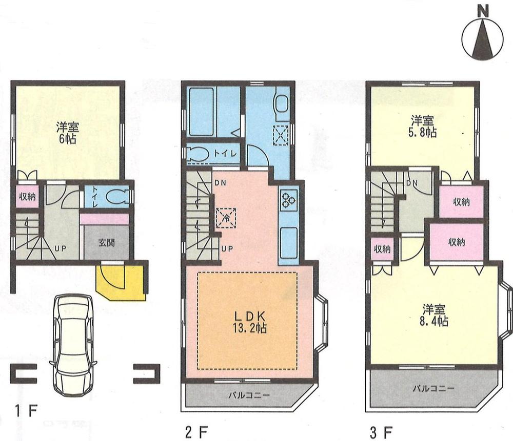 Floor plan. (B Building), Price 42,500,000 yen, 3LDK, Land area 50.08 sq m , Building area 101.18 sq m