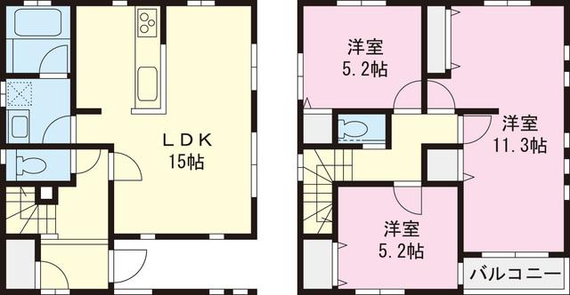 Floor plan. 51,800,000 yen, 3LDK, Land area 95.33 sq m , Building area 92.33 sq m