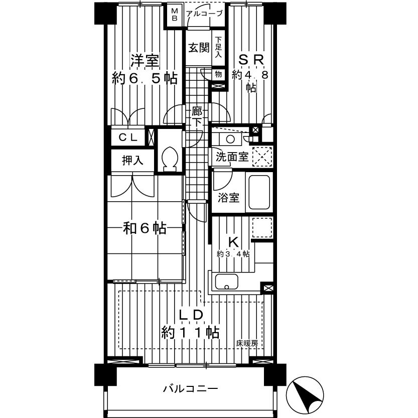 Floor plan. 2LDK + S (storeroom), Price 37,680,000 yen, Occupied area 70.42 sq m , Balcony area 11.02 sq m