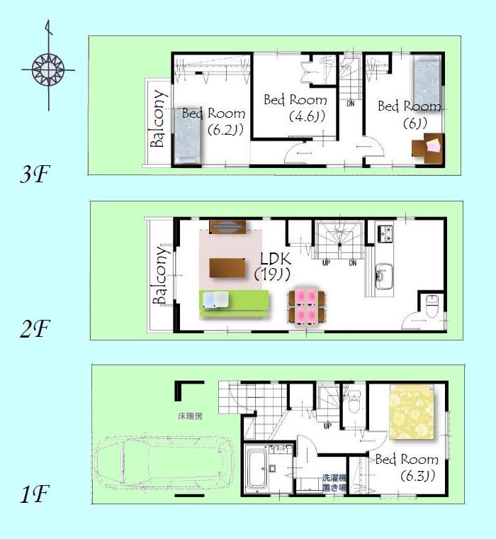 Floor plan. (A Building), Price 45,800,000 yen, 4LDK, Land area 60.01 sq m , Building area 108.07 sq m