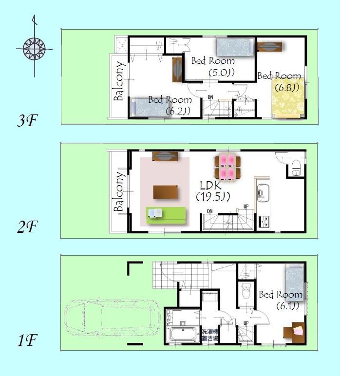 Floor plan. (B Building), Price 45,800,000 yen, 4LDK, Land area 60 sq m , Building area 101.13 sq m