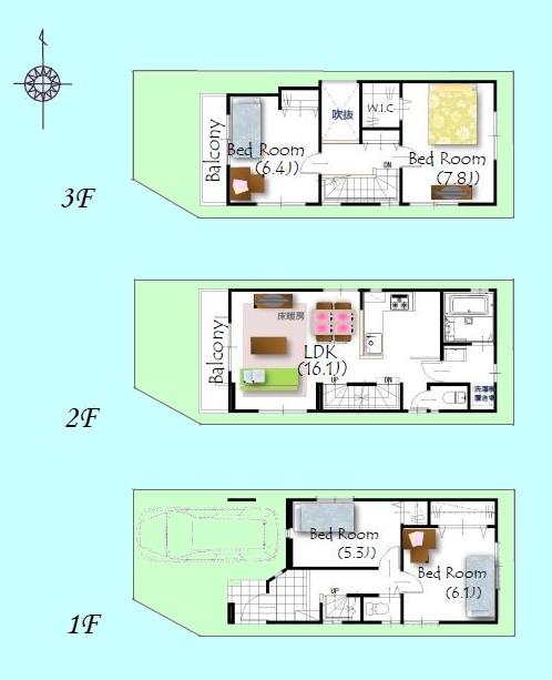 Floor plan. (C Building), Price 43,800,000 yen, 4LDK, Land area 60.37 sq m , Building area 99.5 sq m