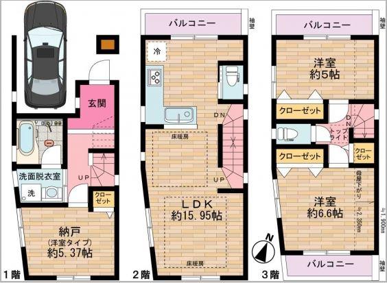 Floor plan. (A Building), Price 39,800,000 yen, 2LDK+S, Land area 53.79 sq m , Building area 90.21 sq m