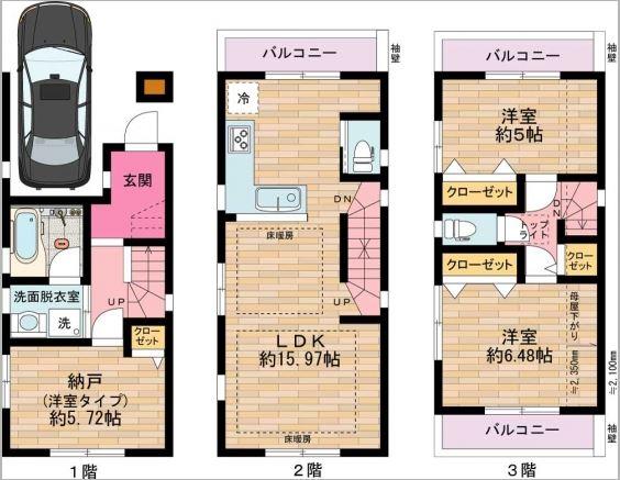 Floor plan. (B Building), Price 38,800,000 yen, 2LDK+S, Land area 51.13 sq m , Building area 89.99 sq m