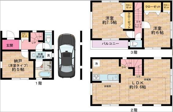 Floor plan. (D Building), Price 41,800,000 yen, 2LDK+S, Land area 51.02 sq m , Building area 101.02 sq m