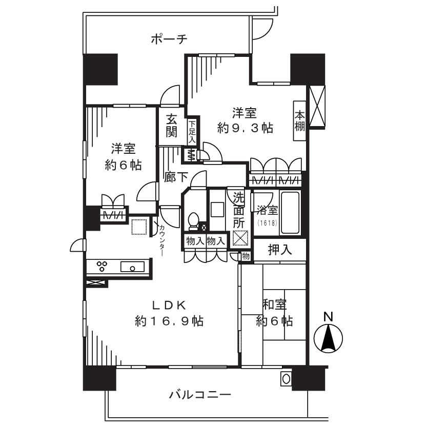 Floor plan. 3LDK, Price 59,500,000 yen, Footprint 83.1 sq m , Balcony area 14.72 sq m southwest angle room 3LDK. Sunny.