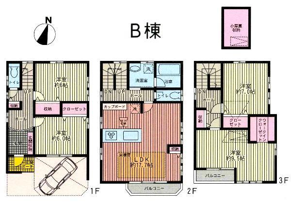Floor plan. 63,500,000 yen, 4LDK, Land area 76.63 sq m , Attic with storage in the building area 132.16 sq m all room 6 quires more.