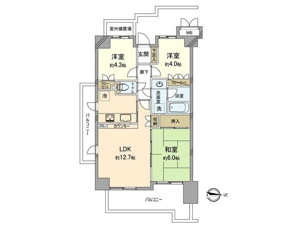 Floor plan. 3LDK, Price 32,800,000 yen, Occupied area 57.16 sq m , Balcony area 14.6 sq m